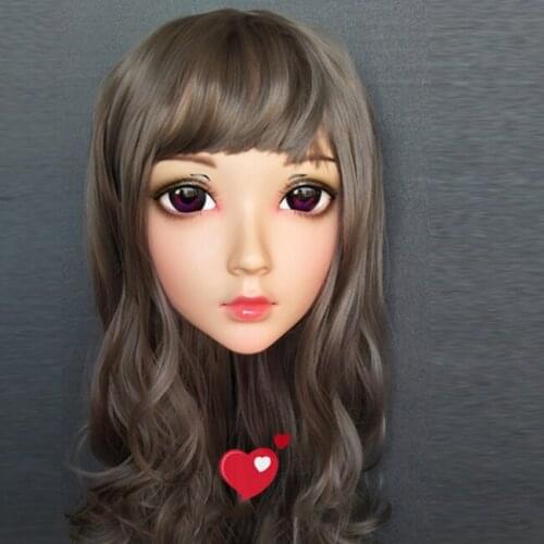 Wei-02) Gurglelove Female Sweet Girl Resin Half Head Kigurumi BJD Mask Cosplay Japanese Anime Role Lolita Mask Crossdress Doll