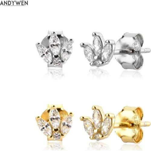 ANDYWEN 925 Sterling Silver Three Queen Stud Earring Piercing Clip Luxury Women Small Classic Rock Party Wedding Jewelry Gift