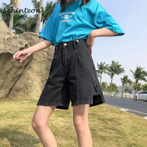 Schinteon Women Denim Shorts Big Size Summer High Waist Casual Loose Straight Skirt Zipper Wide Leg Pants Jeans 38 40