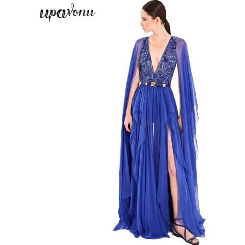 Free Shipping 2021 High Quality Blue Sequin Long Dress Sexy V-neck High Waist Mesh A-line Dress Club Runway Party Dress Vestidos