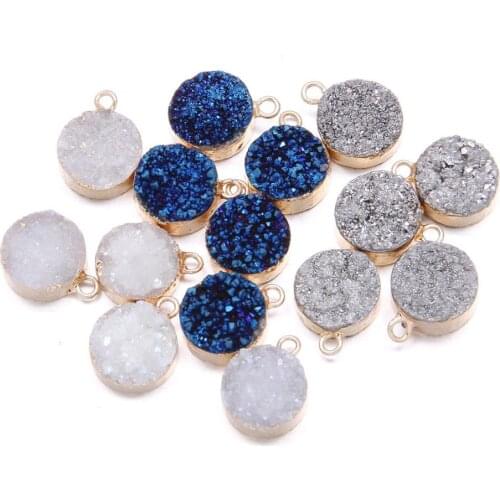 1pc Natural Stone 6mm Thick Round Crystal Agates Pendants for Jewelry Making DIY Necklace Hole diameter 2mm Size 13mm