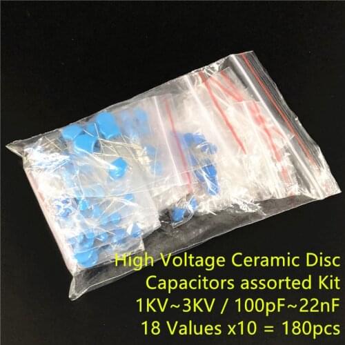 18Value 180pcs 1KV~3KV 101~223 High Voltage Ceramic capacitors Assortment assorted Kit