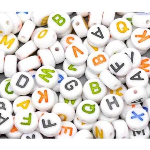 500pcs Random Mixed White Flat Round Alphabet /Letter "A-Z" Acrylic Spacer Loose Beads Findings For DIY Garment Accessories 7mm