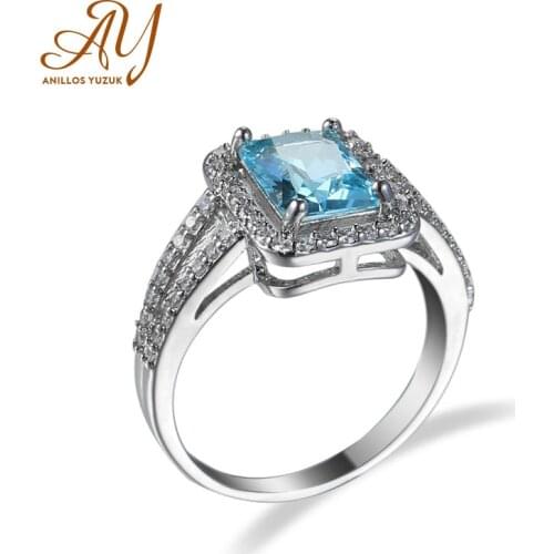 Anillos Yuzuk Genuine Blue Topaz Ring 925 Sterling Silver Rings For Women Halo Engagement Ring Gemstones Fine Jewelry Wholesale