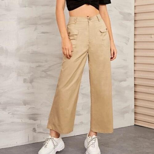 New Women Fashion Solid Pant Hight Waist Pocket Loose Straight Trousers Casual Pants High Quality Comfy Daily Pant Free Shipping