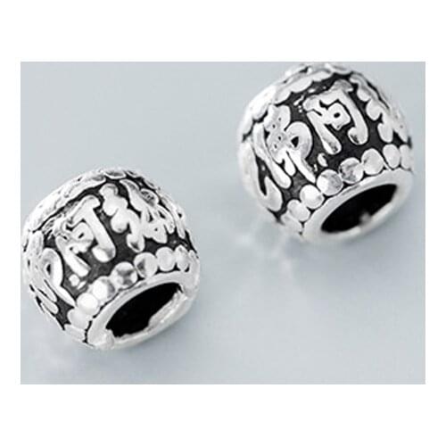 925 Sterling Silver Craftwork Big Hole Loose Beads 8x8mm Buddhism Mantras Silver Spacer Beads DIY Bracelets Jewelry Making Gift