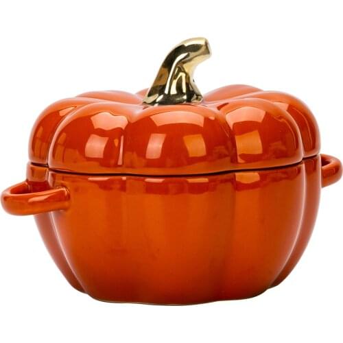 Pumpkin Shape Baking Bowl With Lid Glaze Au Gratin Soup Salad Bowl Kitchen Bakeware Oven Halloween Baking Pan Supplies