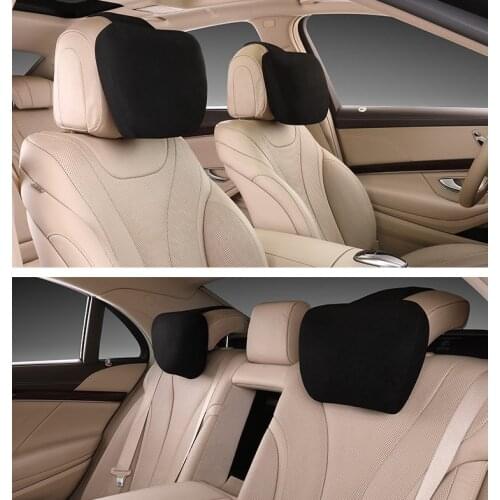 2PCS Black 29*19cm Car Headrest Maybach Design S Class Ultra Soft Pillow Suede Fabric For Mercedes-Benz