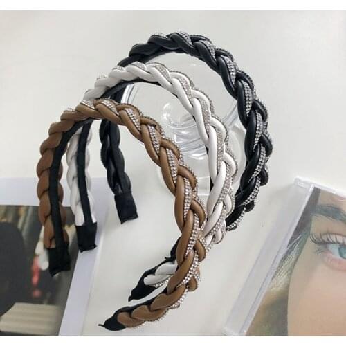 Twist braid headband fashion hair accessories women rhinestone woven imitation leather full diamond headband wild hair bands new