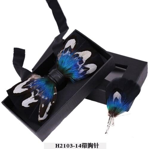 New Fashion Personality Feather Bow Tie Wedding Banquet Hotel Mens Suit Bowtie Brooches Suit Multicolor Carton Packaging