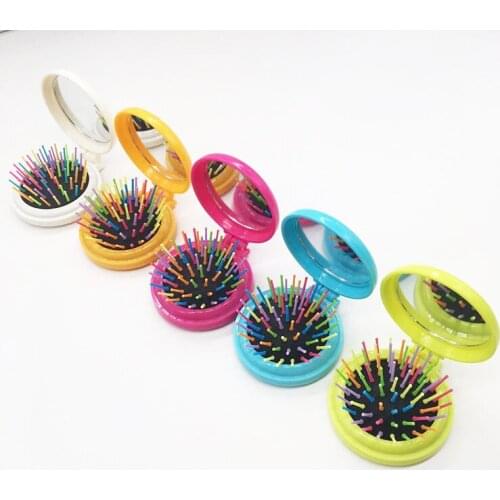 New 5 Pcs Makeup Comb Hair Brush Pro Styling Tool Portable Mini Folding Comb Airbag Massage Round Travel Hair Brush with Mirror