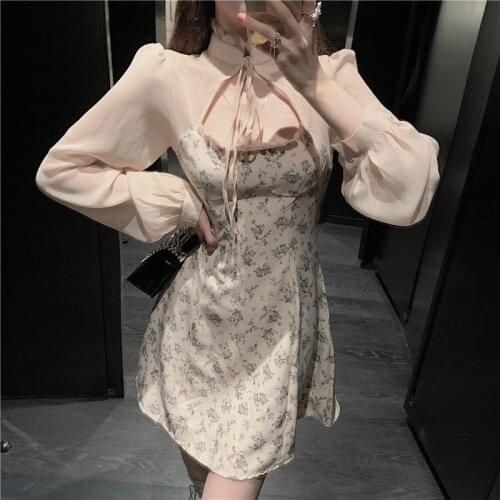 Floral vintage dress women summer beach dress elegant square collar white party dress Sexy mini dress puff sleeve vestidos Fall