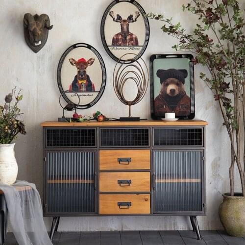 Industrial Style Furniture Drawers Retro Wrought Iron Sideboard Household Tea Cabinet Solid Wood Restaurant Bar Storage