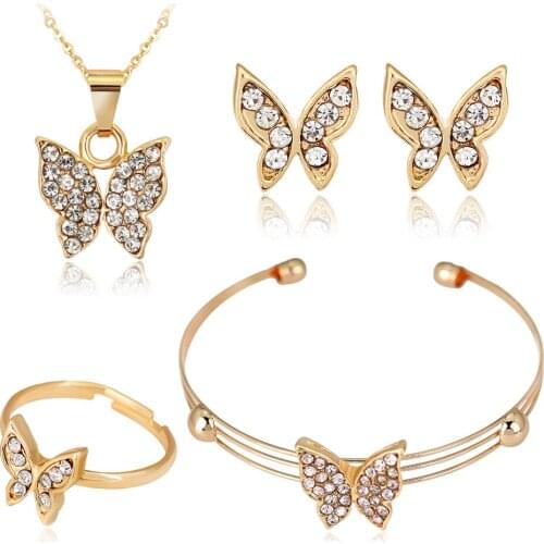Wedding Gift Glittering Rhinestone Necklace Jewelry Set Burrerfly Shape