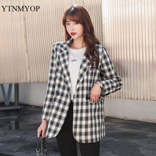 Spring Plaid Blazer Female Loose Fashion Suit Jacket For Women Autumn High Street Clothing Outwear XS-XL Coats YTNMYOP