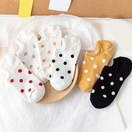 Japanese Style Women Low Cut Short Boat Socks Cute Contrast Color Polka Dot Print Non-Slip Silicone Grip Cotton Hosiery