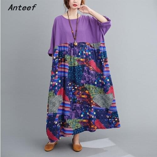 Cotton linen vintage floral for women casual loose long spring autumn dress elegant clothes 2021 ladies dresses