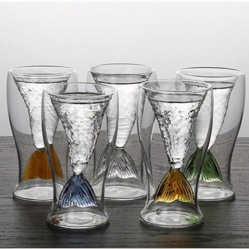 3D Mermaid Beer Glass Double Walled Colorful Fish Tail Rainbow Cocktail Cup For Bar Champagne Flutes Depth charge Shot Glasses