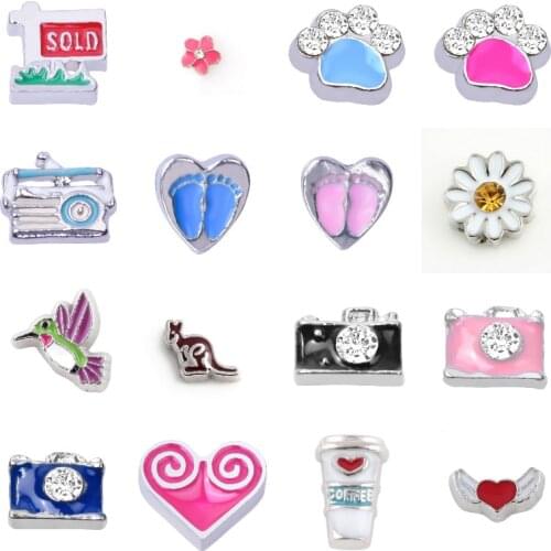 40Pcs/Lot Mix Styles Animal Pigeon Giraffe Charms Cute Heart Love Angel Footprint Pendant Inside Living Locket Necklaces Jewelry