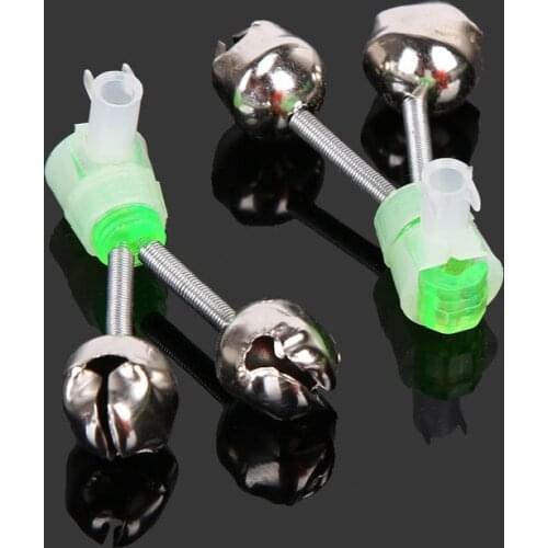 5pcs/lot Fishing Bite Alarms Fishing Rod Bell Rod Clamp Tip Clip Bells Ring Green ABS Fishing Accessory Tools Outdoor Metal