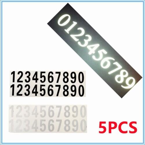 5Pcs House Door Street Address Mailbox Number Or Car Digits Numeral Car Room Gate Vinyl Decal Reflective White Black Stickers