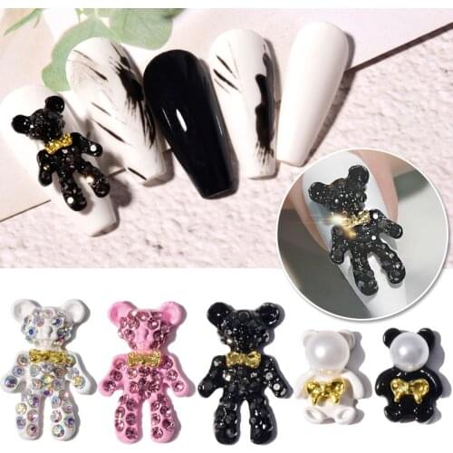 5pcs Alloy Bear 3D Nail Art Decorations AB Crystal Rhinestones For Nails Jewelry DIY Manicure Designs Accessories