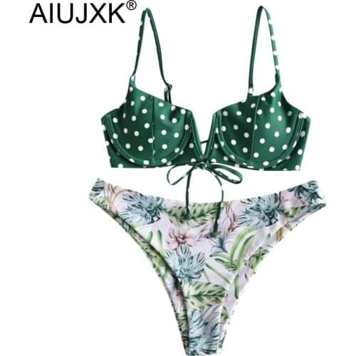 AIUJXK New 2021 Summer Underwire Biquini Women Sexy Push Up Bra Set Floral Print Lingerie Female Beach Wear 2 Piece Swimsuit