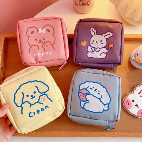 Woman Sanitary Napkin Bag Cartoon Bear/Dog Coin Purse Daily Storage bag Multi-Function Girls Mini Handbag Pouch