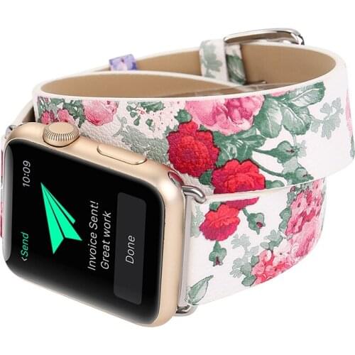 Wrist Bracelet For Apple Watch 4 Double Tour Genuine Leather Watch Band Strap For Apple Series 1 2 3 iWatch Womens Watch Bands