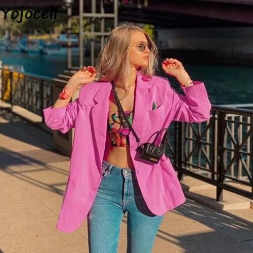 Yojoceli Elegant spring new women street blazer Casual cool loose ladies blazer Pockets oversize outerwear