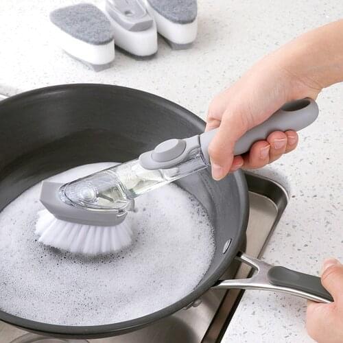 Hydraulic Long Handle Wash Pot Brush Kitchen Cleaning Brush Plus Liquid Sponge Dishwashing Brush