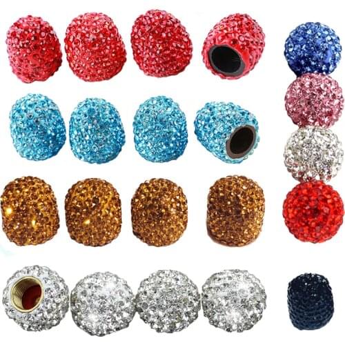 4 Pcs Car Wheel Valve Caps Tyre Rim Stem Covers Airdust Waterproof for Automobiles Motorcycles Trucks Bikes Diamond-Studded