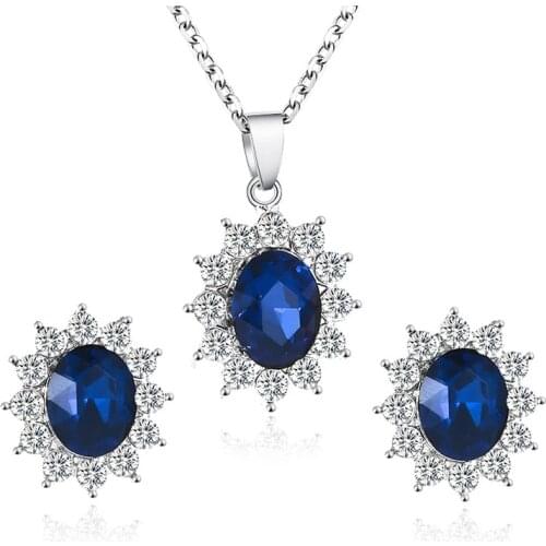 Fashion Women Jewelry Set Flower Shape Inlaid Crystal Necklace Earrings For Women Pendant Birthday Gift Accessories