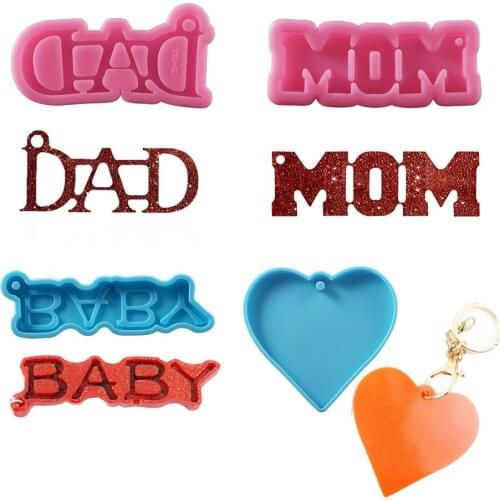 MOM Keychain Silicone Molds DAD Letters Epoxy Resin Mold Heart Pendants Casting Mould for DIY Necklace Charms Jewelry Making