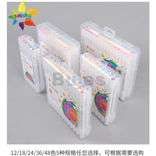 Students and beginners use double head marker pen 2/4mm 12/18/24/36/48color oil alcohol animation painting portable box not fade