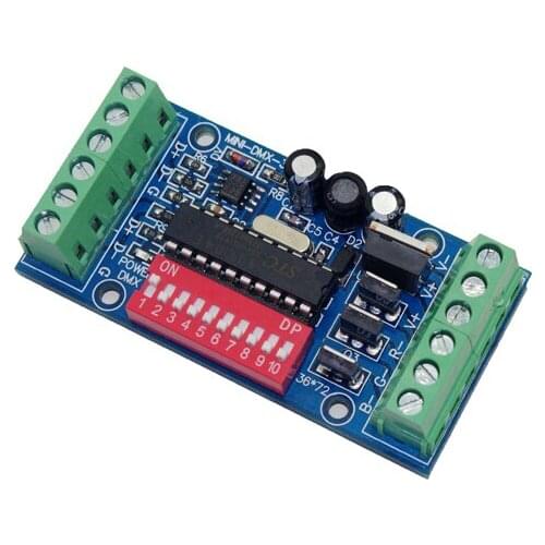 Mini 3CH dmx LED Controller,RGB dmx512 decoder,3 channel 1 group,for LED strip light,module,DC5V-24 MINI-DMX-3CH-V1