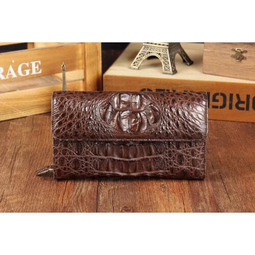 Luxury Quality Genuine/Real Crocodile Skin Leather Men Wallets Ctutch, Alligator head skin bank card holder case long size