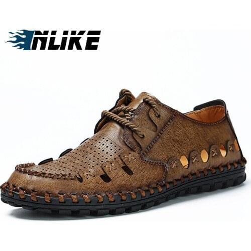 Genuine Leather Sandals Men Big Size Summer Shoes Non-slip Mens Sandals Soft Casual Shoes