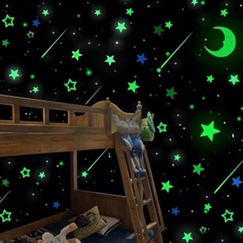 Wall Stickers Kids Children Room Fluorescent Luminous Moon Star Wall sticker Decal Glow In The Dark Home wall paper Decoration