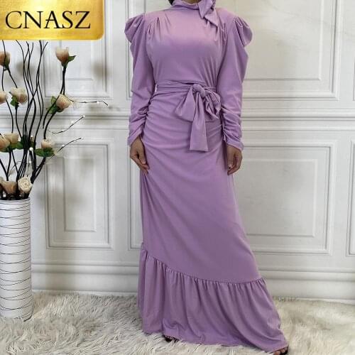 2020 New Fashion Muslim Islamic Folds Dress Dubai Fashion Muslim Womens Abaya Dress Wrap Jersey Maxi Dress