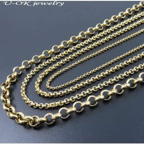 Gold-Color 2/2.5/3/6/7/8/9mm 316l Stainless Steel Rolo Chain Mens & Womens Necklace Fashion Jewelry Customizes 45-90cm