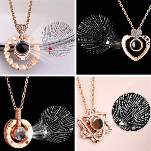 Dropshipping New Rose Gold 100 Languages I Love You Projection Pendant Necklace Romantic Love Memory Wedding Necklace