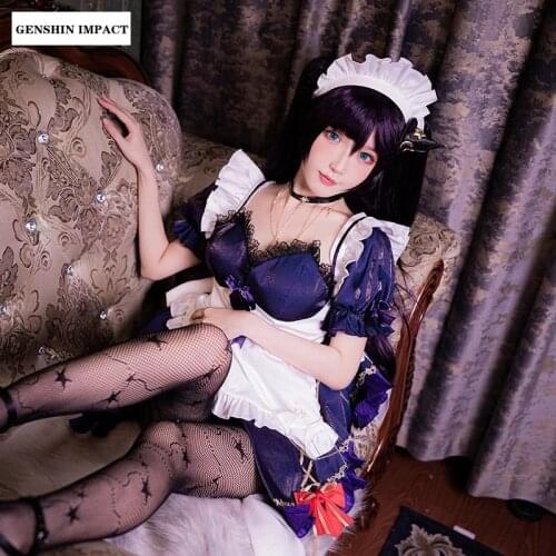 Pre-sale: Game Genshin Impact Mona Cosplay Costumes Anime Maid Dress Halloween Woman Pantyhose Headwear Accessories Set Lolita