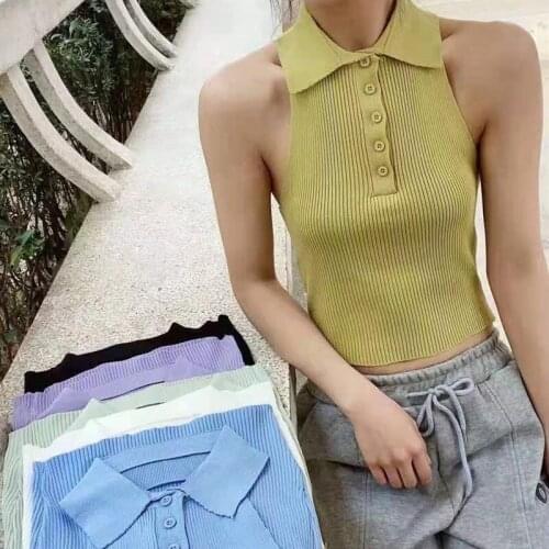 Sexy Spice Girls Halter Backless High-Waist Small Strap Knit Top 2021 Summer Women Sexy Crop Top Womens Clothing