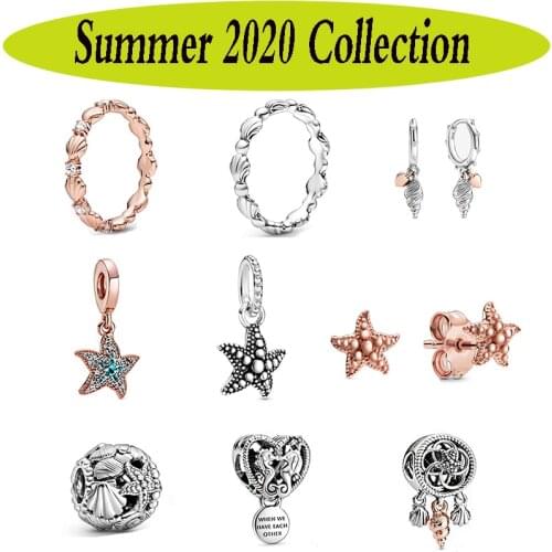 Summer 2020 Series Silver 925 Beaded Shell With Starfish Pendant Diy Original 1:1 Suitable For Female Simple Jewelry