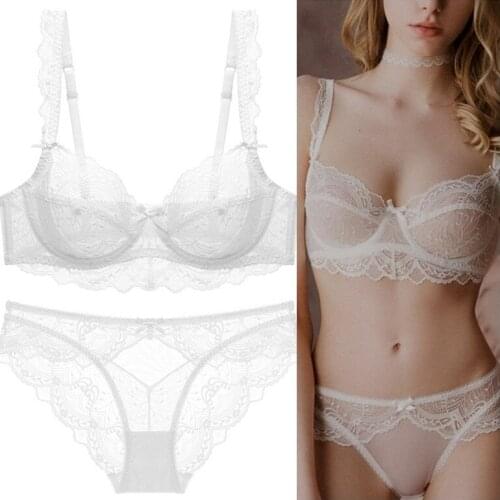 Guoeappa Purple Sexy Push Up Bra Set Big Breasts Looks Smaller Womens Underwear Lace Embroidery Bow Plus Size Lingerie Set