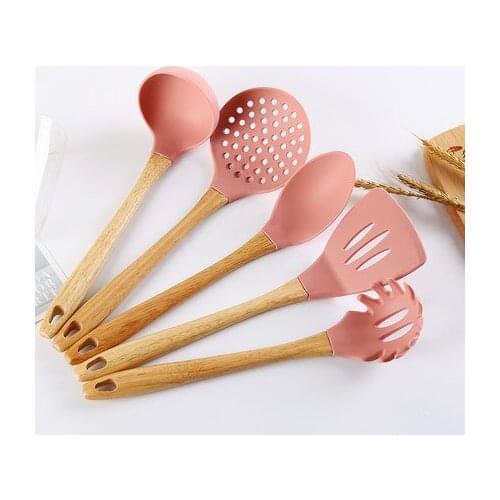 Silicone Spatula Set Non-Stick Spoon Shovel Kitchen High Temperature Wooden Handle Shovel Soup Spoon Rice Spoon