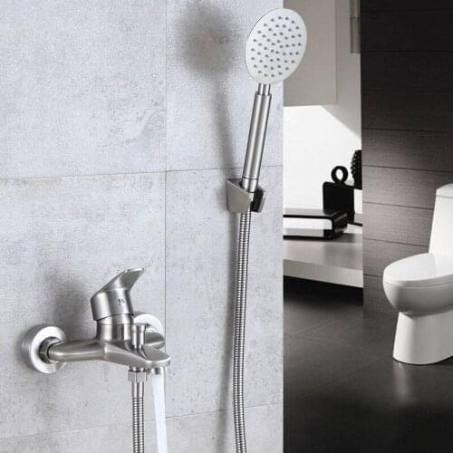 304 Stainless Steel Bathtub Faucet Bathroom Shower Hot and Cold Water Mixing Brushed Bathtub Faucets Tap With Sprayer