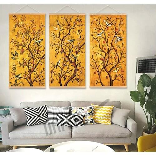 Modern Lucky Tree Scroll Painting Canvas Print Poster with Wooden Hanger Wall Art for Living Room Bedroom Home Decoration