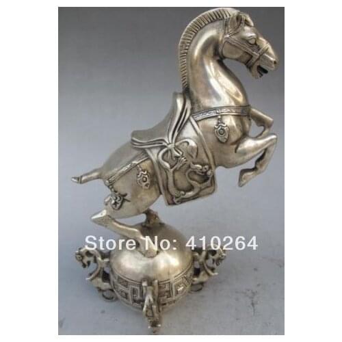 [old craft ] Delicate white silver plated horse seismograph bronze statue (A0314)
